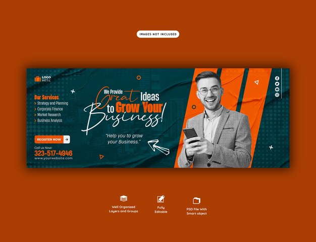 Agencia de marketing digital y plantilla de portada corporativa de facebook