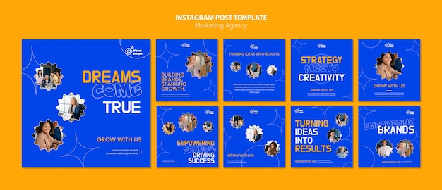 Agencia de marketing de diseño plano publicaciones de instagram