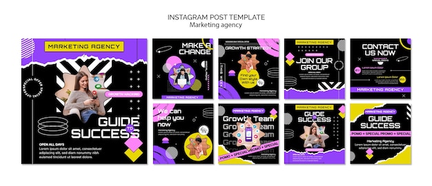 Agencia de marketing de diseño plano publicaciones de instagram