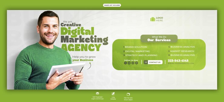 PSD gratuito agenzia di marketing digitale e copertina facebook aziendale modello di banner
