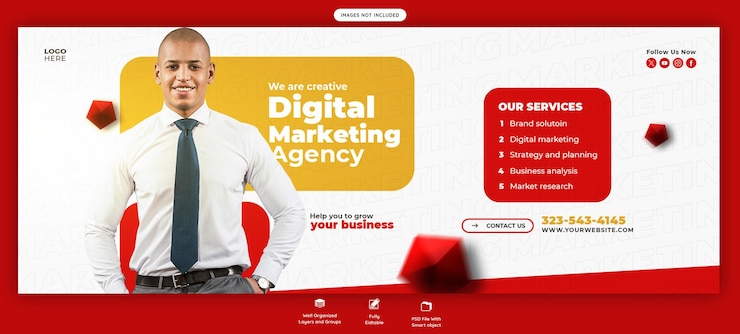 PSD gratuito agenzia di marketing digitale e copertina facebook aziendale modello di banner