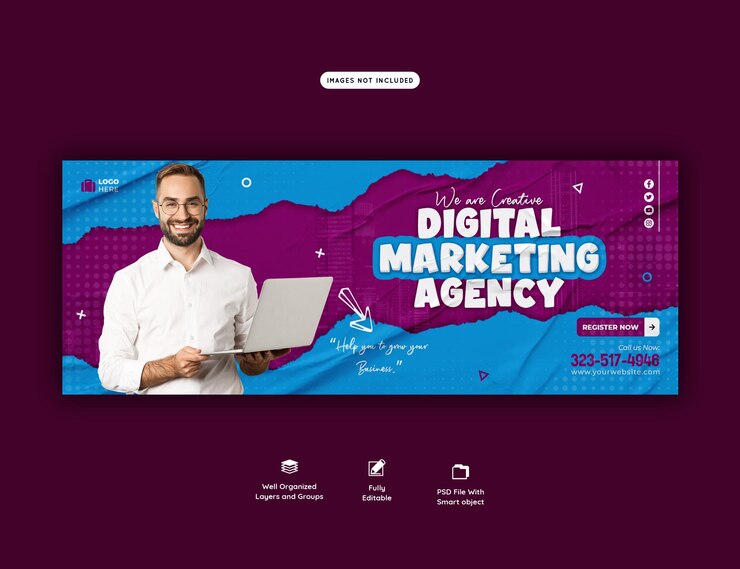 PSD gratuito agenzia di marketing digitale e modello di copertina di facebook aziendale