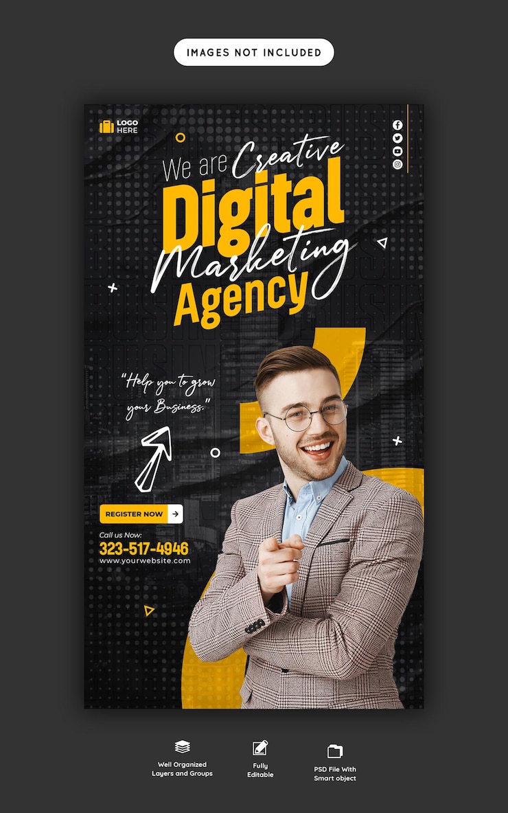 PSD gratuito agenzia di marketing digitale e modello di storia facebook e instagram aziendale