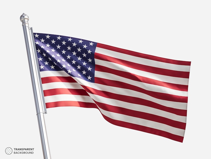 PSD gratuito agitando la bandera de los estados unidos en un mástil de metal para la composición