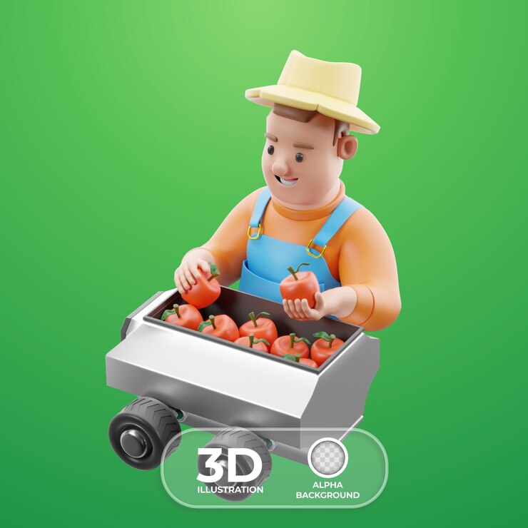 PSD gratuito agricultor que utiliza tecnología de cosecha automatizada ilustración 3d
