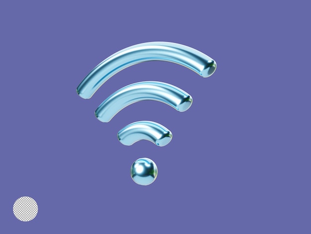 Aislamiento del símbolo wifi azul brillante para el concepto de tecnología de internet por ilustración de renderizado 3d