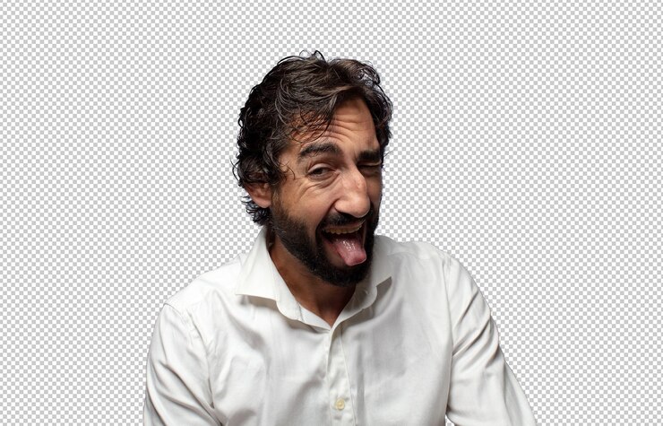 PSD gratuito con alegre actitud despreocupada rebelde bromeando y sacando la lengua divirtiéndose
