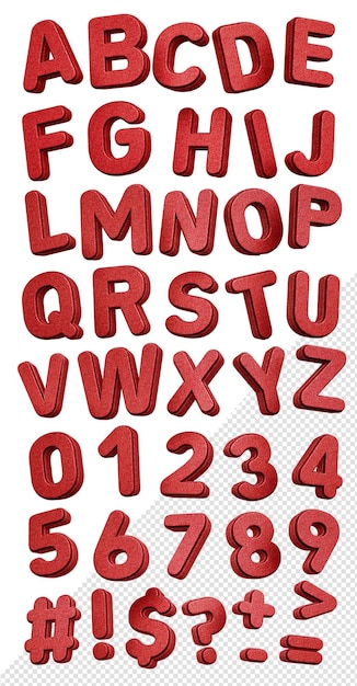 PSD gratuito alfabeto 3d fuente bw seido color brillante rojo