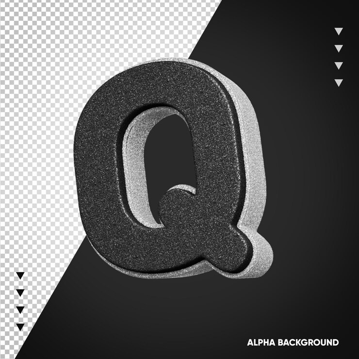 PSD gratuito alfabeto 3d letra q blanco con negro