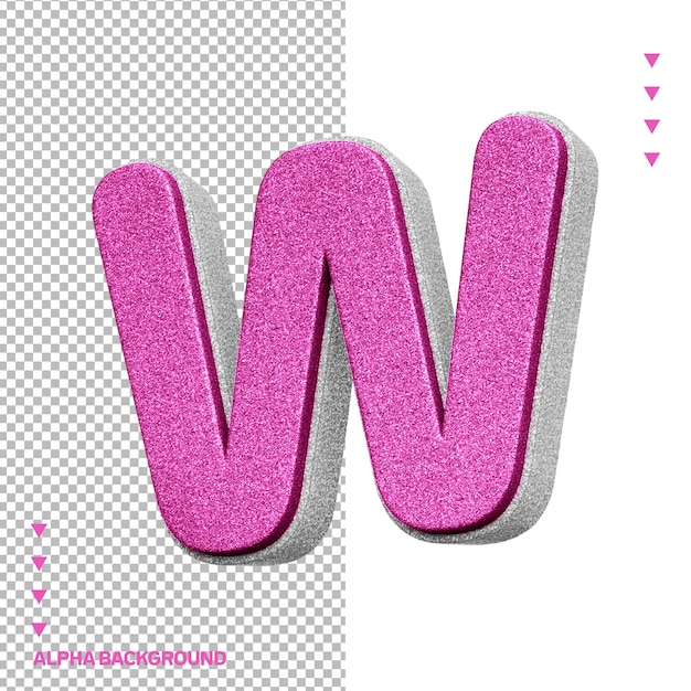 PSD gratuito alfabeto 3d letra w rosa con textura de brillo blanco