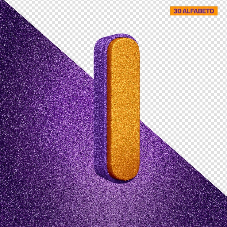 PSD gratuito alfabeto 3d lettera i con texture glitter arancione e viola