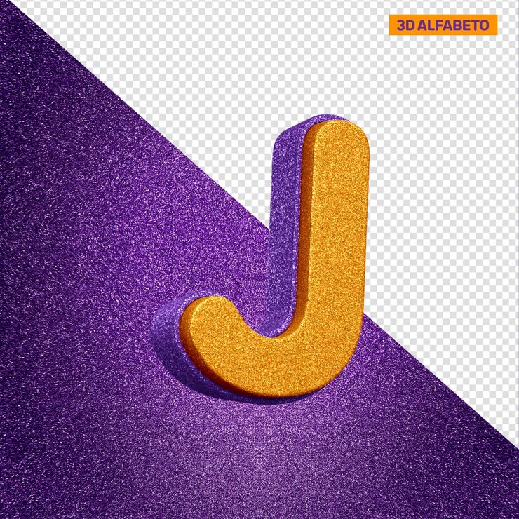 PSD gratuito alfabeto 3d lettera j con texture glitter arancione e viola