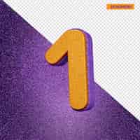 PSD gratuito alfabeto 3d número 1 con textura de brillo naranja y violeta