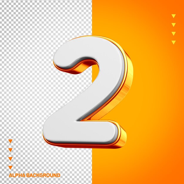 Alfabeto 3D número 2 blanco con naranja