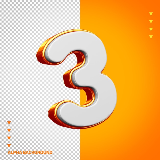 Alfabeto 3D número 3 blanco con naranja