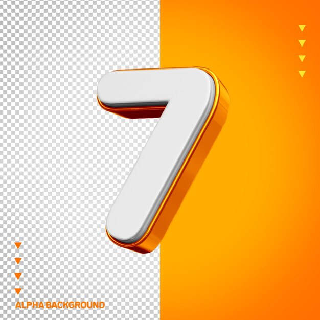 Alfabeto 3D número 7 blanco con naranja