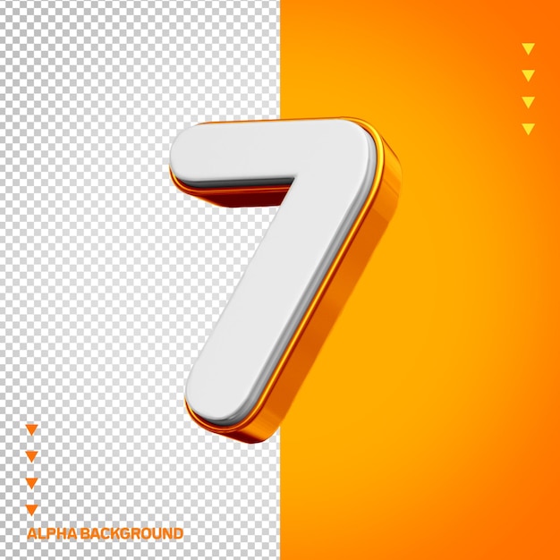 Alfabeto 3D número 7 blanco con naranja