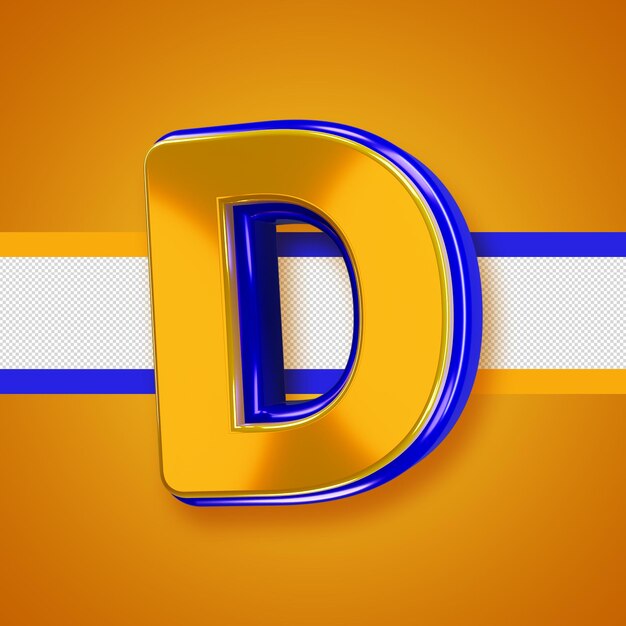 Alfabeto amarillo brillante con letra d azul 3d