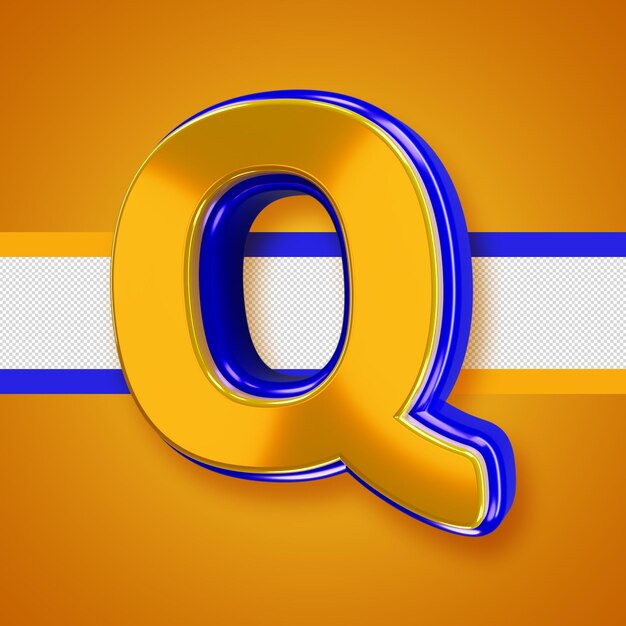 Alfabeto amarillo brillante con letra q azul 3d