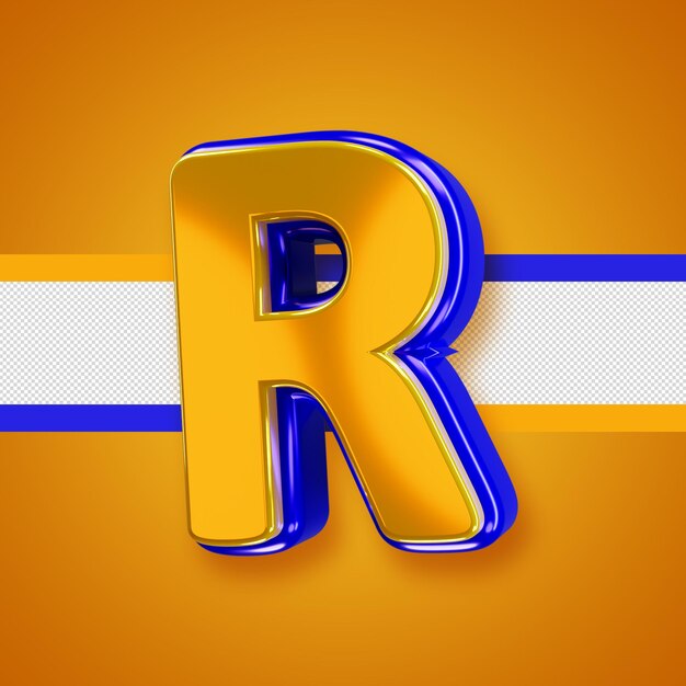 Alfabeto amarillo brillante con letra r azul 3d