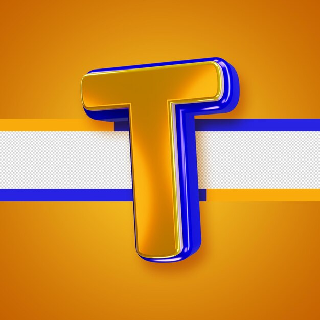 Alfabeto amarillo brillante con letra t azul 3d