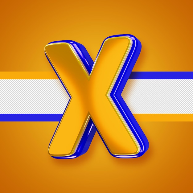 Alfabeto amarillo brillante con letra x azul 3d