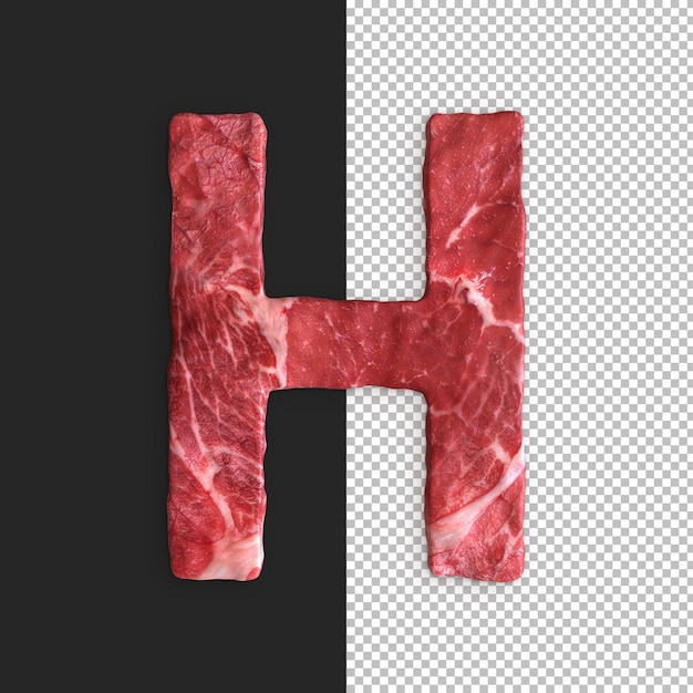 Alfabeto de carne sobre fondo negro, letra H