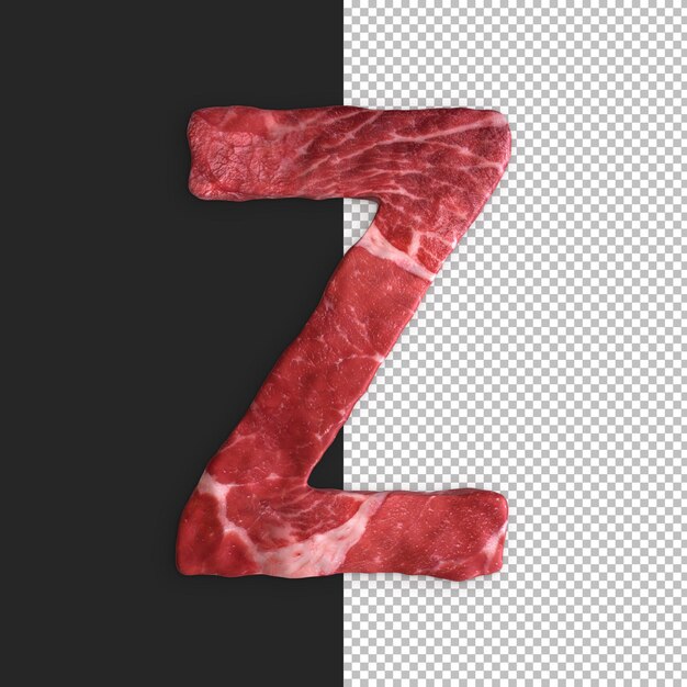 Alfabeto de carne sobre fondo negro, letra Z