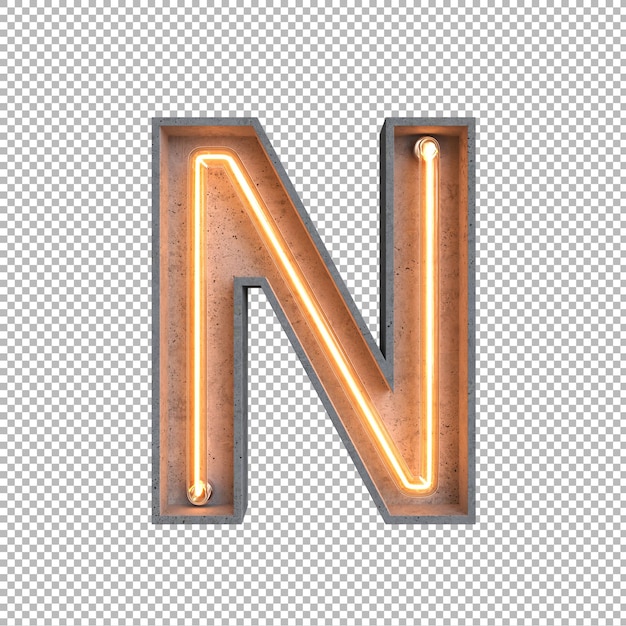 Alfabeto di luce al neon in cemento su sfondo trasparente