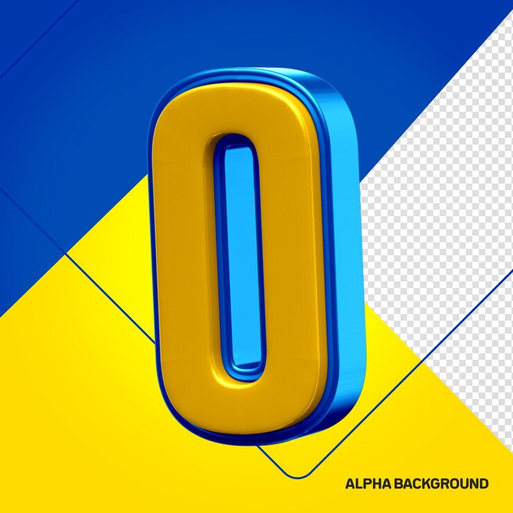 PSD gratuito alfabeto giallo con il numero 0 3d blu