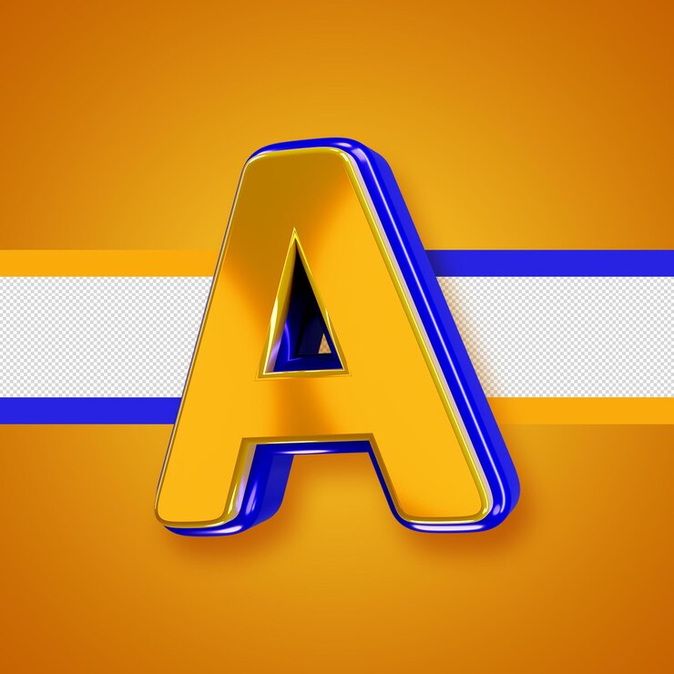 PSD gratuito alfabeto giallo lucido con la lettera blu 3d a