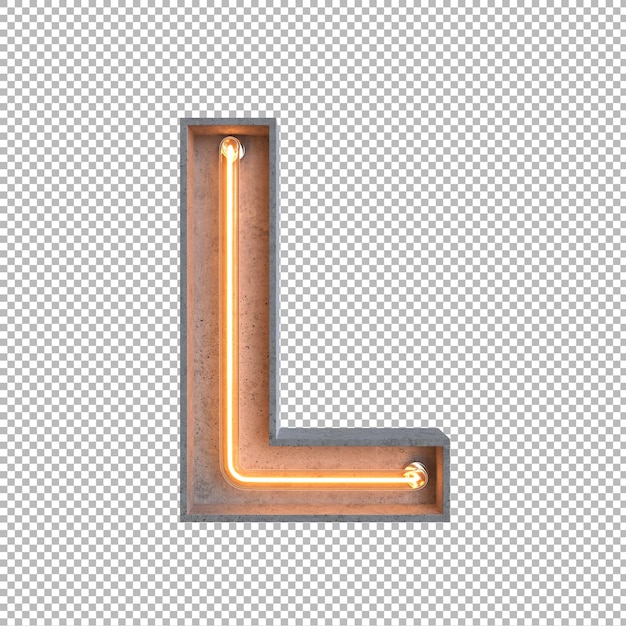 Alfabeto de luz de neón de hormigón sobre fondo transparente