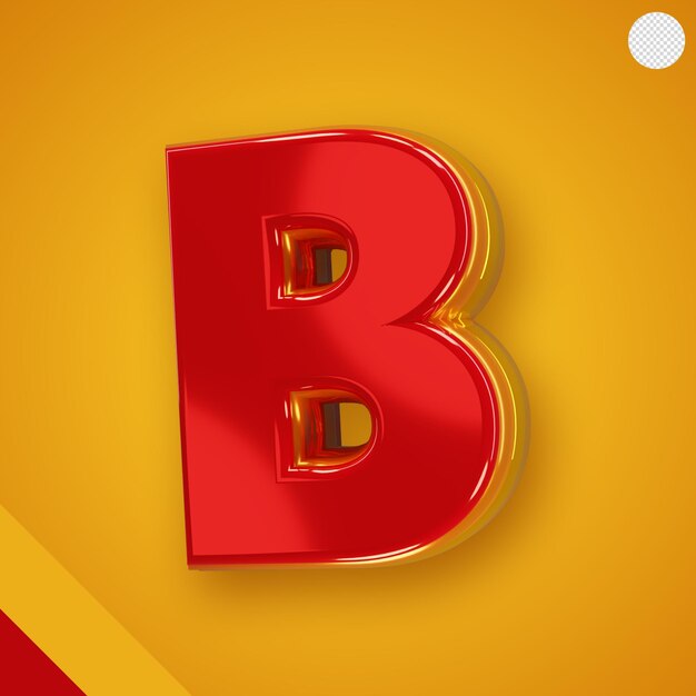Alfabeto rojo brillante con letra amarilla 3d b