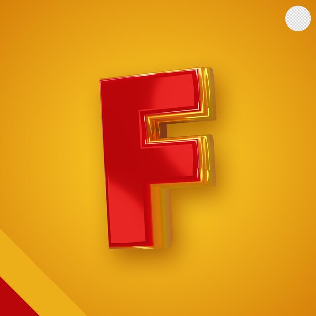 Alfabeto rojo brillante con letra amarilla 3d f
