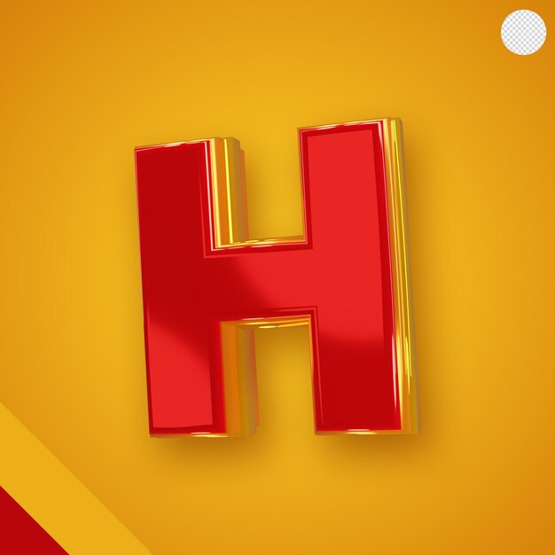 Alfabeto rojo brillante con letra amarilla 3d h