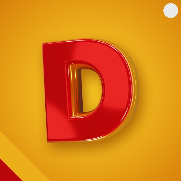 Alfabeto rojo brillante con letra d amarilla 3d