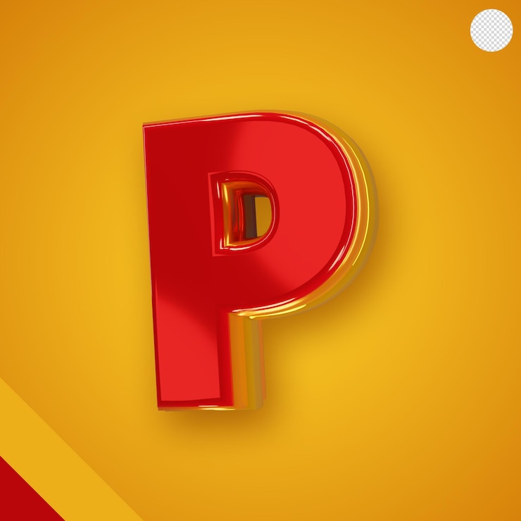 PSD gratuito alfabeto rosso lucido con lettera gialla 3d p