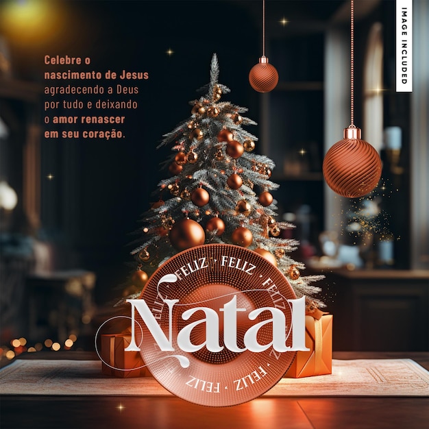 PSD gratuito alimentación de plantillas de redes sociales feliz navidad con árbol de navidad