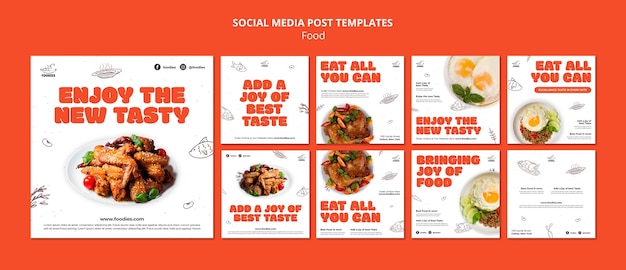 Gratis PSD alles wat je kunt eten restaurant instagram posts collectie