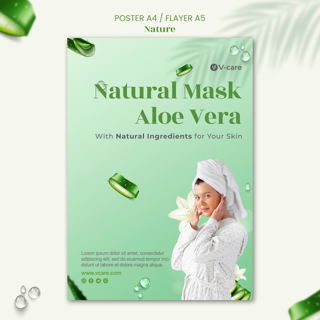 Aloë vera natuurlijke cosmetica poster en flyer sjabloonontwerp