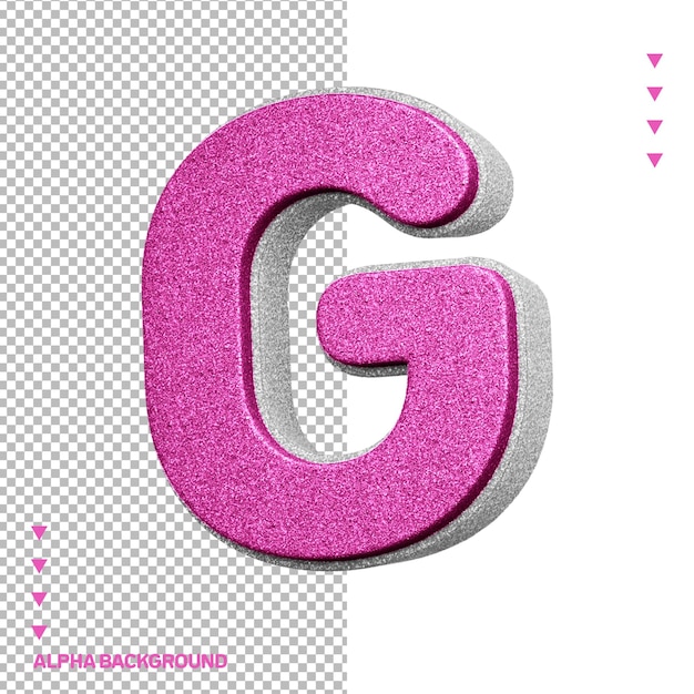 Alphabet 3d letter g roze met witte glitter textuur