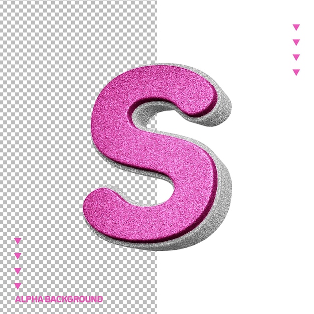 Gratis PSD alphabet 3d letter s roze met witte glitter textuur