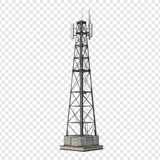 Alta torre de comunicaciones contra un fondo transparente