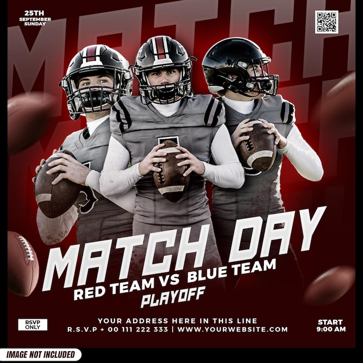 Gratis PSD american football sport evenement flyer sjabloon van de wedstrijd dag