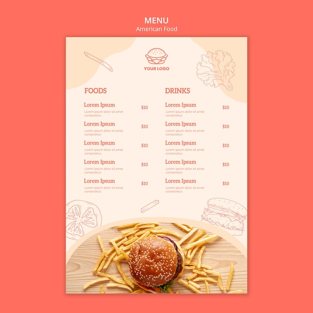 Amerikaans eten concept menu ontwerp