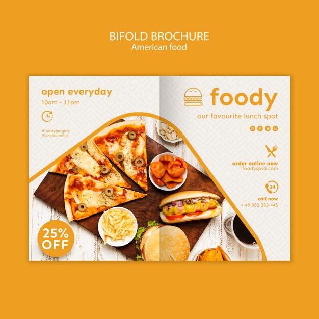 Amerikaans eten tweevoudige brochure sjabloon