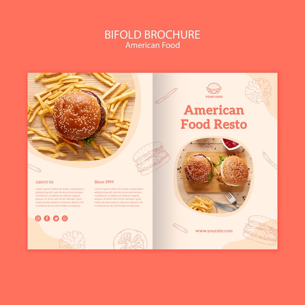 Gratis PSD amerikaans voedselconcept tweevoudige brochure