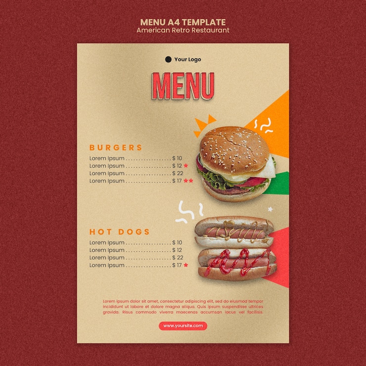 Gratis PSD amerikaanse retro restaurant menusjabloon