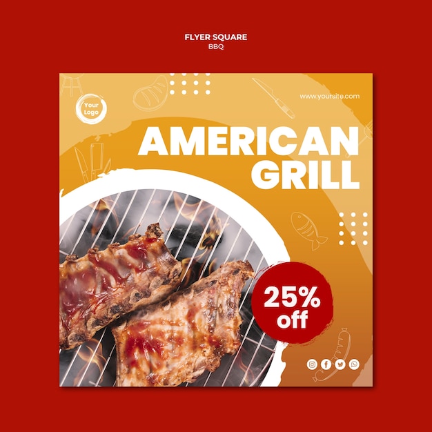 Gratis PSD amerikaanse smakelijke grill vierkante flyer-sjabloon