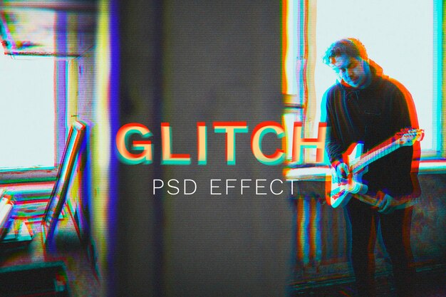 Anaglyph glitch psd-effect in 3D-toon met een groep vrienden lopen